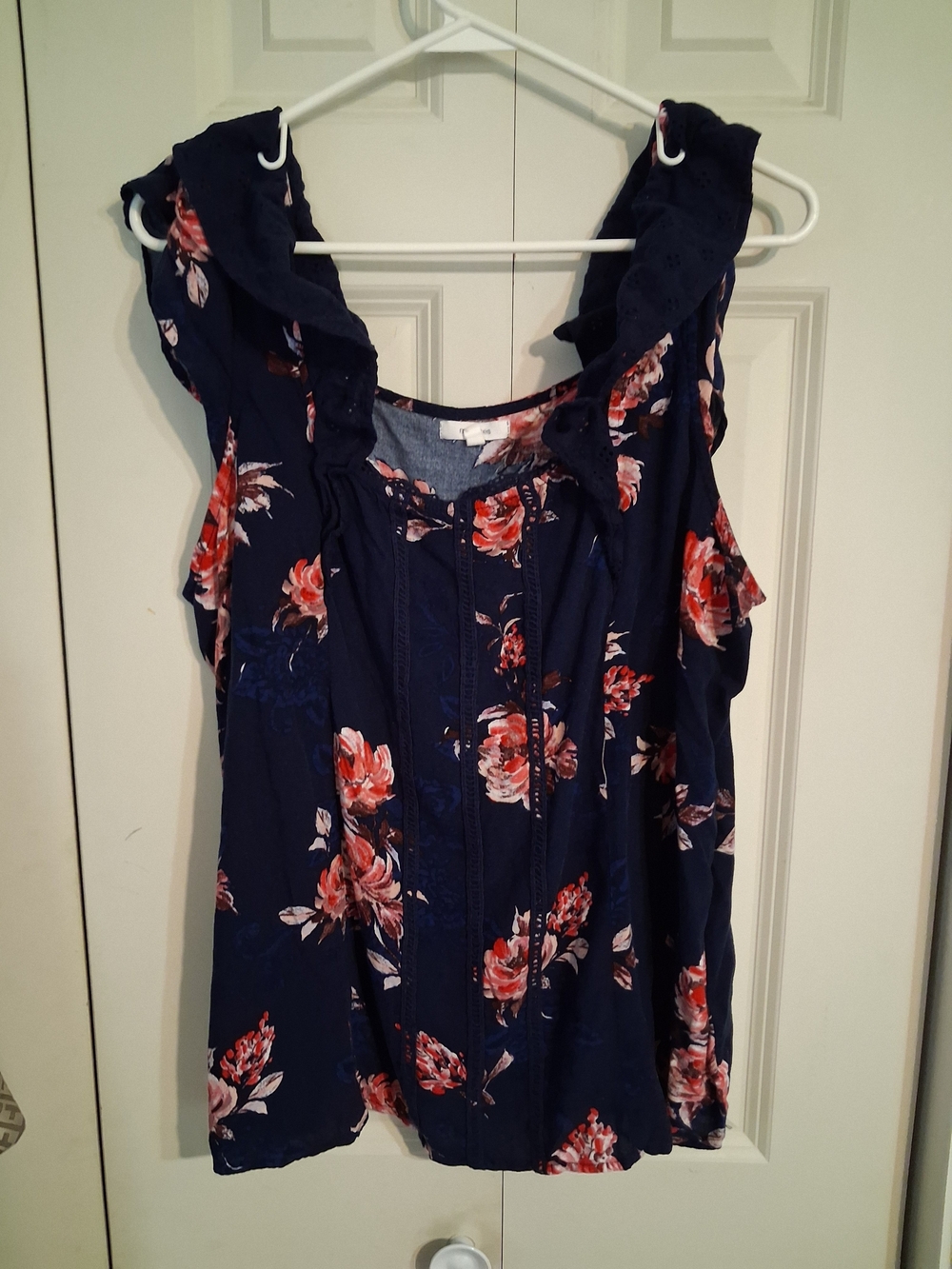 Maurices Navy Floral Ruffle Camisole with Coral Roses